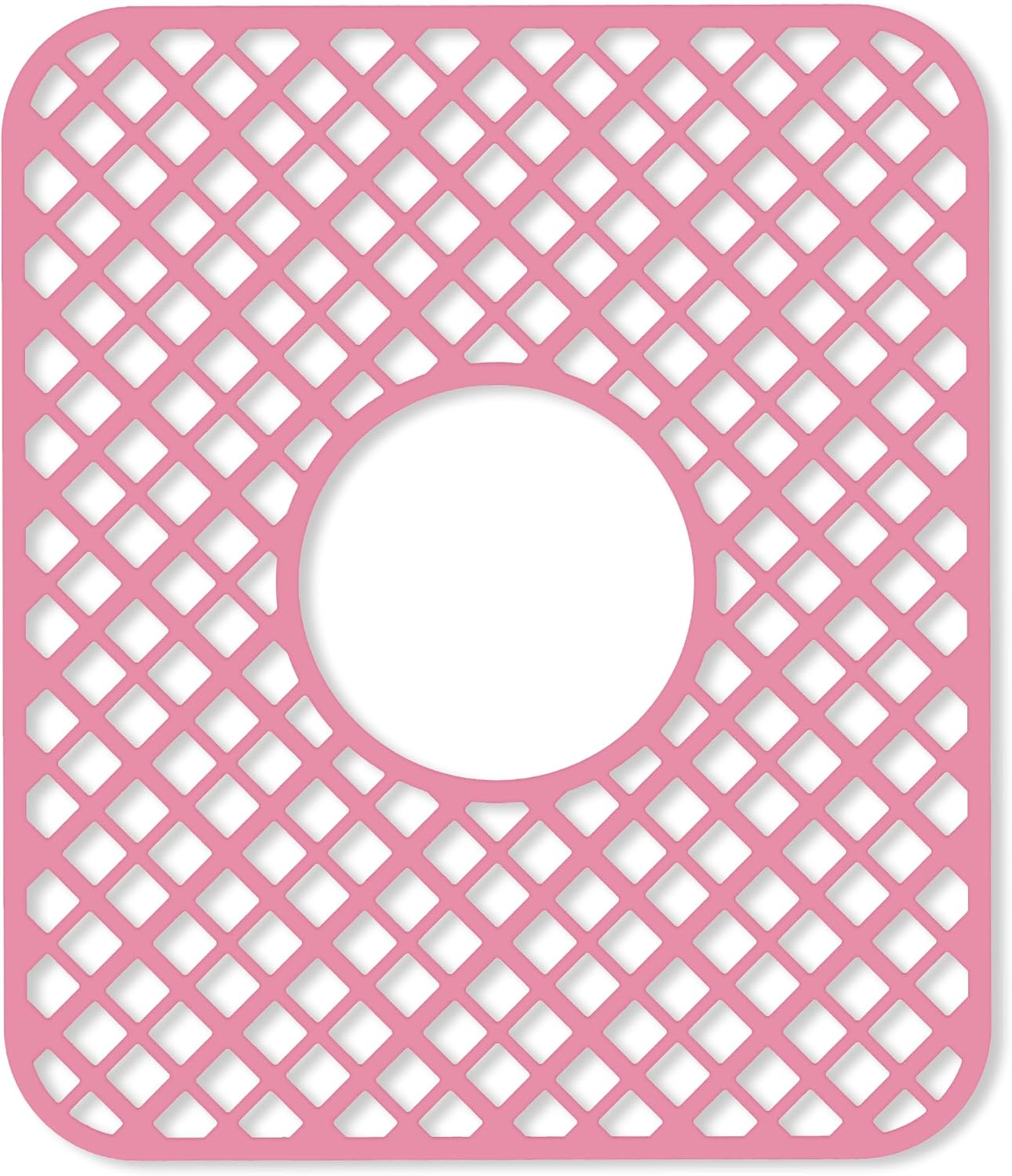 2 Pack Silicone Sink Protector for Kitchen Sink, Lozenge Pattern 13 x 11 inches Sink Grid Mat Silicone Protectors, Center Drain, Pink