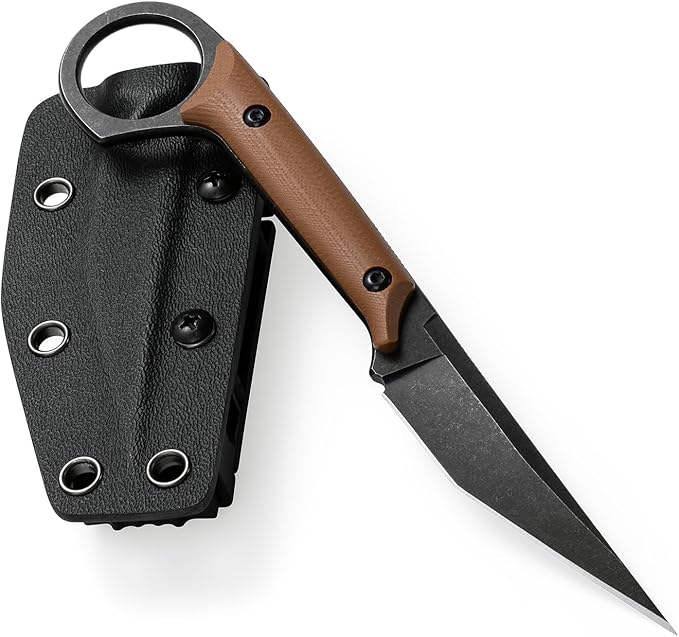 KS527 Fixed Blade Knife, D2 Blade G10 Handle for Men Women, with Kydex Sheath, Utility Knife for EDC Survival Hiking Camping Outdoor Everyday (Brown)