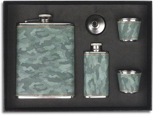Hip Flask Gift Set, Hip Flasks for Liquor for Men with camouflage Leather Cover, 8 Oz Hip Flask, 18/8 Stainless Steel Hip Flasks, Flasks for Liquor for Men Gift Box
