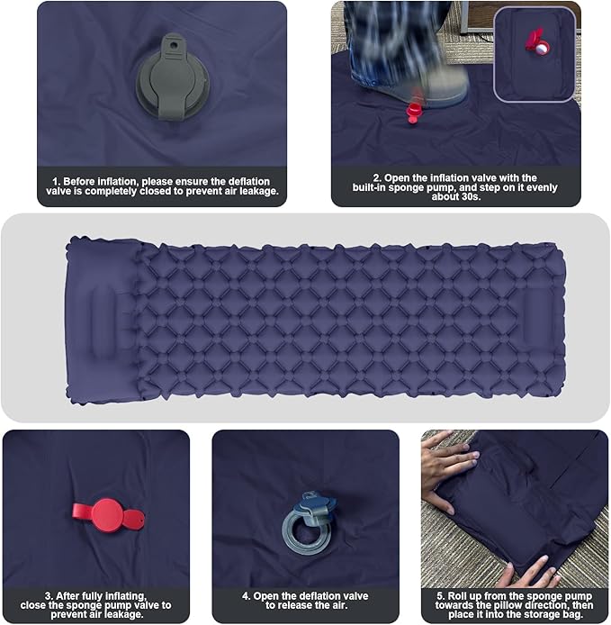 Self Inflating Sleeping Mat for Camping 75"x22" Sleeping Pad with Built-in Pump Lightweight Compact Waterproof Air Mattress for Traveling,Trekking, Hiking, Tent, Single/Adult Camping Gear