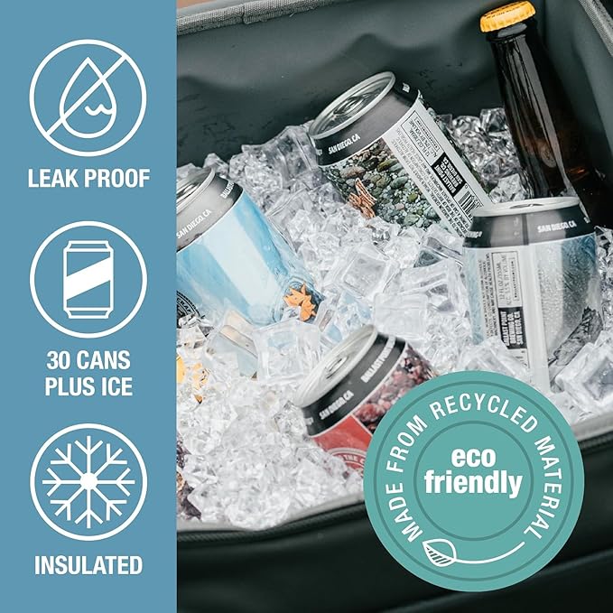 CleverMade Collapsible Cooler Bag, 30 Can Beach & Travel Car Cooler, Folding, Shoulder Strap, Bottle Opener, Great Car Coolers for Travel, Cleans Easy, Leak Proof Bag [Heather Cool Gray/Shadow Gray]