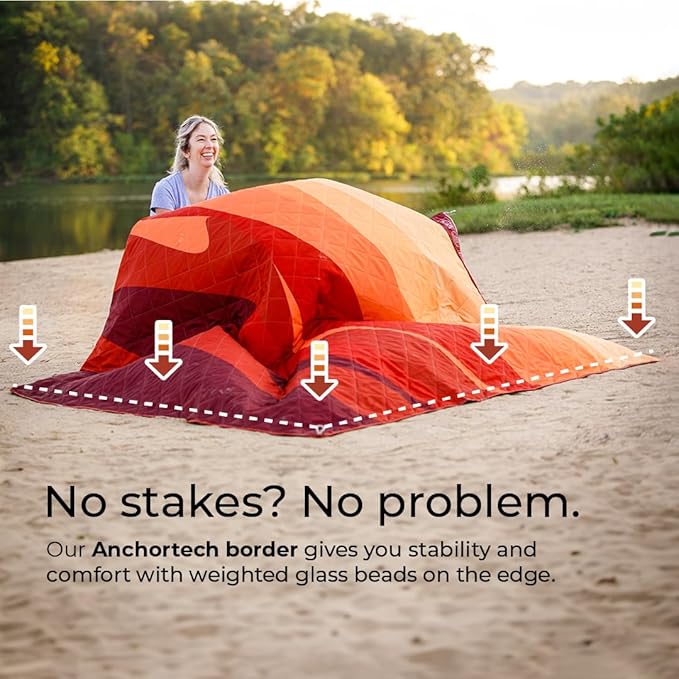 CORE Outdoor Weighted Blanket | Packable Waterproof Picnic Blanket, Beach Mat, Tent Camping Rug, & Stadium Blanket | Large Portable 94" x 78" Quilt Design with Built-in Straps and Carry Handle
