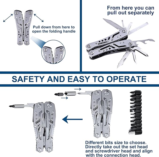 Multi Tool: Multitool Pliers - Pocket Knife Set, 24-in-1 Camping Tool with Screwdriver Bits Set, Can&Bollte Opener for Camping, Gifts for Men Father/Husband/Boyfriend