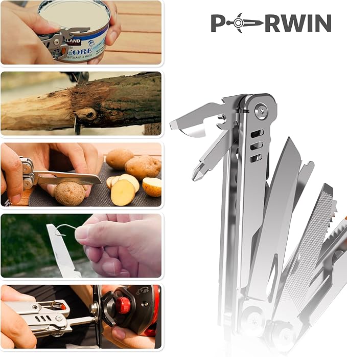 Multitool, 13-in-1 Stainless Steel Multi-Tool Pliers with Sheath, Safe Locking, Carabiner, Professional Pocket Tools for Fishing & Camping