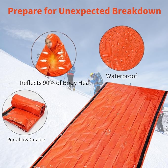 Emergency Sleeping Bag with Whistle 4 Pack, Portable Emergency Survival Bag, Lightweight Pocket Size Emergency Sleeping Bag, Waterproof Thermal Bivy Sack for Camping, Hiking (4Pcs+Whistle)