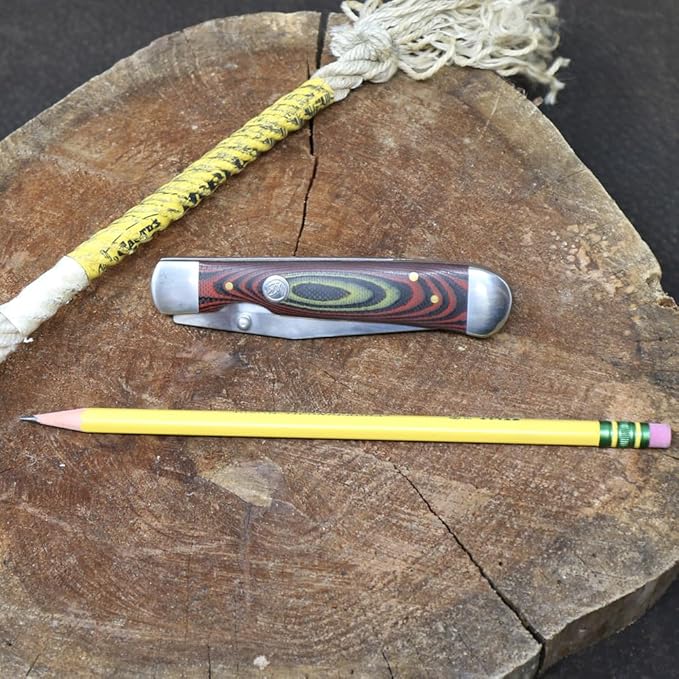 WHISKEY BENT HAT CO. Locking Trapper Folding Pocket Knife 4.125" Closed Length 440C Stainless Steel Blades (Desert Sand - Serrated)