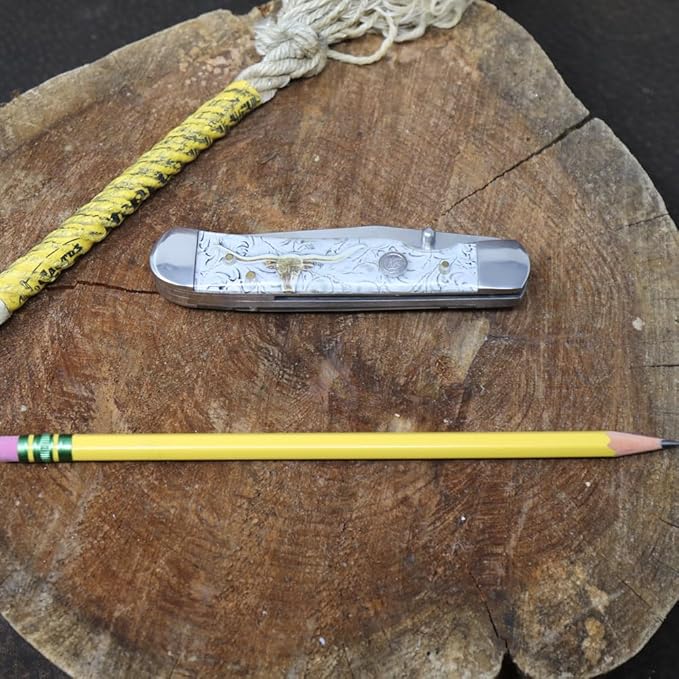 WHISKEY BENT HAT CO. Locking Trapper Folding Pocket Knife 4.125" Closed Length 440C Stainless Steel Blades (Toro - Serrated)