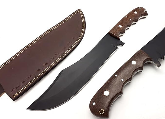Nooraki BK352 Handmade Fixed Blade Hunting Knife with Leather Sheath, Multipurpose Knife with Micarta Full Tang Handle for Everyday Carry, Outdoor Camping & Hunting, 15" Length