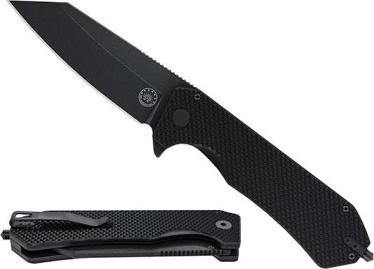 Off-Grid Knives - Enforcer XL Folding Knife w. 154CM Blade Steel, Tungsten Carbide Tip, Ceramic Bearings, Grippy G10, Oversized Handle, Deep Pocket Carry, Left & Right Hand