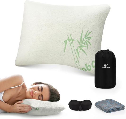 Camping Pillow Travel Pillow Memory Foam with Extra Cover Sleep Mask and Storage Bag Camping Essentials for Backpacking Airplane Car-Small