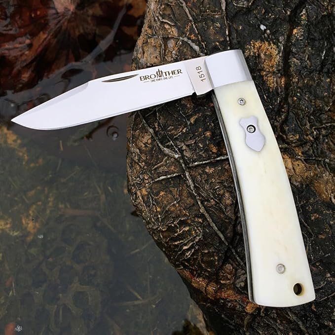 Watchman Brother1518 Slip Joint Knife Bone Grips Micarta Half Stop VG10 Pocket Knife (White Bone)