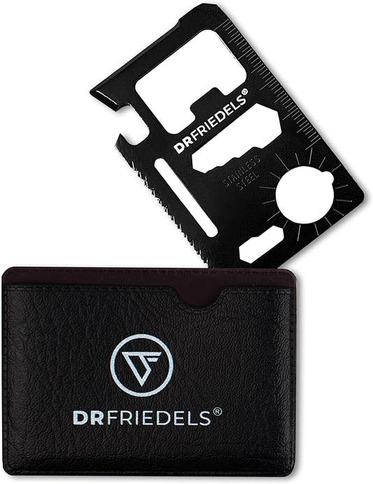 Credit Card Multitool - 11 in 1 Wallet Tool with Can Opener, Knife, Bottle Opener, Screwdriver, Ruler & More - Compact Multitool Card for Repairs, Camping & DIY activities by DrFriedels