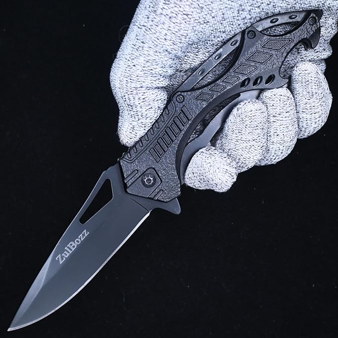 Pocket Knife - EDC, Tactical Knife with Clip, Folding Knife for Camping Hiking, Spring Assisted Knife, Survival Knife for Emergency Rescue Situations, Home Improvements, Gifts for Men - Black