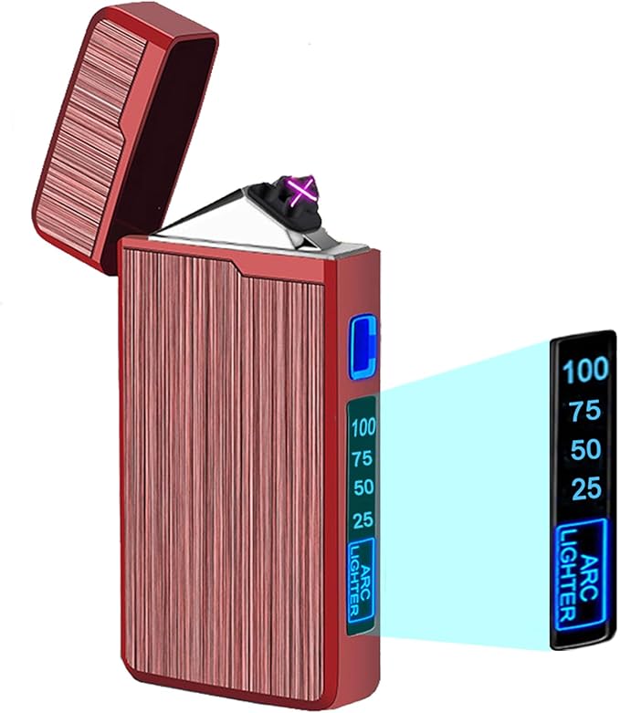 Electric Lighter, USB Rechargeable Lighter, Plasma Dual Arc Lighter, Windproof Flameless Lighter, Pocket Metal Lighter with LED Battery Indication for Candles, Incense, Camping (220mAh, Red)