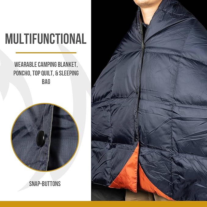 OneTigris Down Camping Blanket for Cold Weather Packable Puffy Backpacking Lightweight Quilt Hiking Gardening Travel Beach Picnic (Blue)