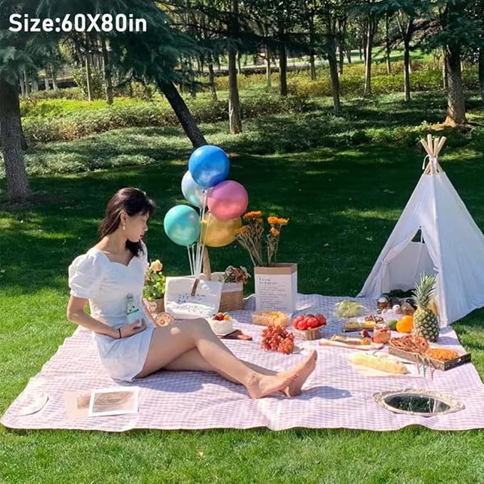 K Y KANGYUN Beach Blanket Outdoor Picnic Blanket Mat 80"x60" Extra Large Waterproof Sand Proof Camping Blanket Lightweight Folding Portable Travel Blanket for Family Park Beach Grass (Brown)