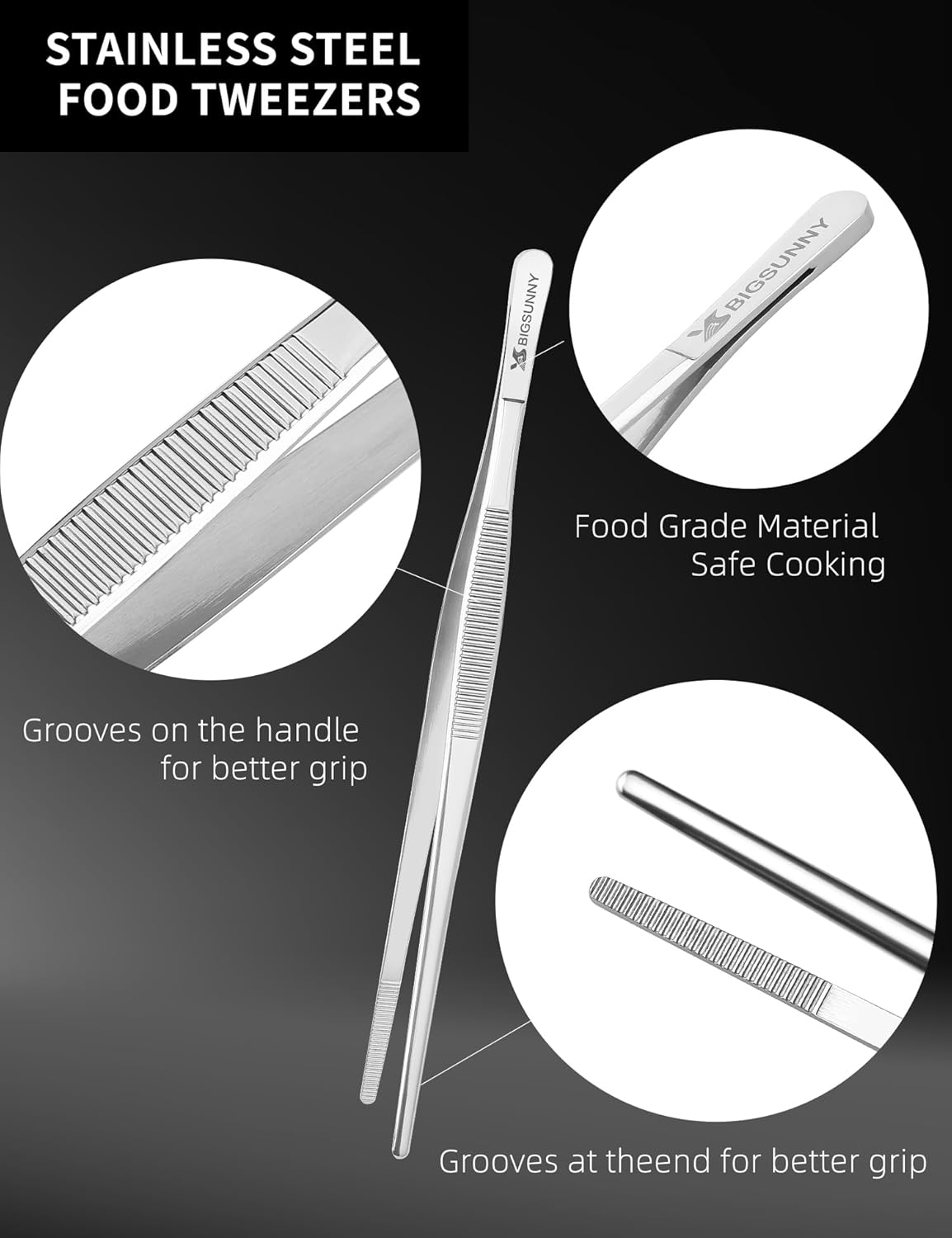 2 Pcs 8.5 Inch Kitchen Tweezers Fine Tweezer Tongs, MSY BIGSUNNY Stainless Steel Food Tweezers Multi-function Cooking Tongs Kitchen Serving Tong