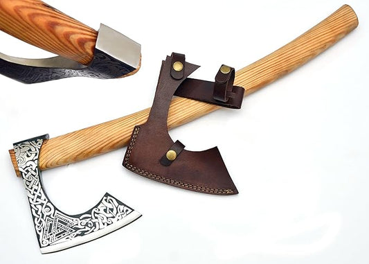 Handmade Viking Axe Real Carbon Steel Axe with Leather Sheath Camping Bearded Axes & Hatchets Hunting Axe Valentine's Day Gift, Camping & Hiking | Knives & Tools | Birthday Gift for him (Vk-Axe-06)