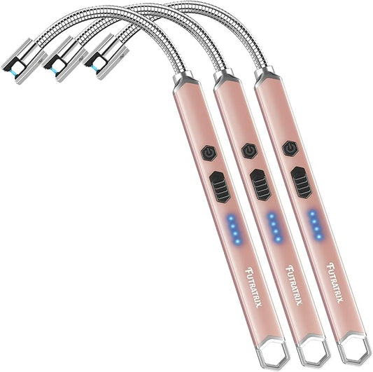 Electronic Candle Lighter Arc Windproof Flameless USB Rechargeable Electric Lighter (3 Pack - Rose Gold)