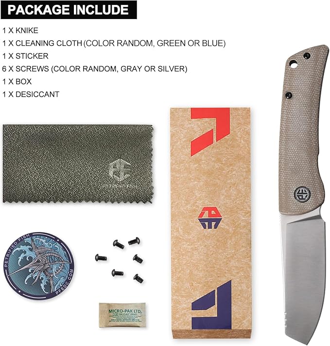 Petrified fish PFE05 Flavorist,3.15" K110 Satin Blade, 94g Micarta Handle Front Flipper Liner lock Folding knife (Khaki)