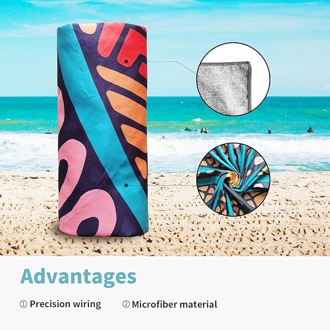 Hiturbo Microfiber Beach Towel,(71"x35") Oversized Sand Free Travel Towels Fast Drying Swimming Towel, Lightweight Compact Camping Towel Super Absorbent Pool Towel