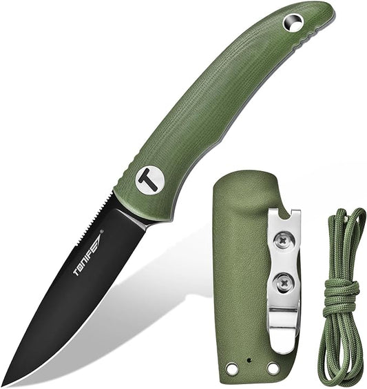 TONIFE Nova 2.68'' Blade Mini Neck Knife Knife Full Tang Fixed Blade Knife with Kydex Sheath and Adjustable Paracord Lanyard for Camping Outdoor Survival Tool (Green+Black Titanium)