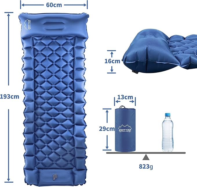 ONTYZZ Sleeping Pad for Camping Ultralight Inflatable Sleeping Pad with Built-in Foot Pump Upgraded Durable Compact Camping Air Pad for Camping Hiking Traveling, Blue