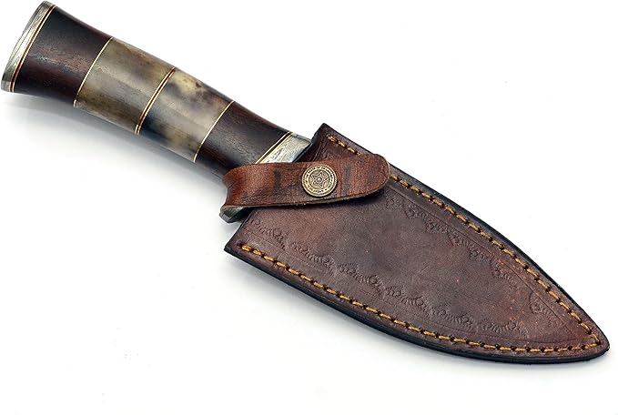 Damascus Steel Hunting Knife Fixed Blade for Camping, Survival- Premium Outdoor Gear for Versatile Use - Razor Sharp Edge with Bone and Rose Wood