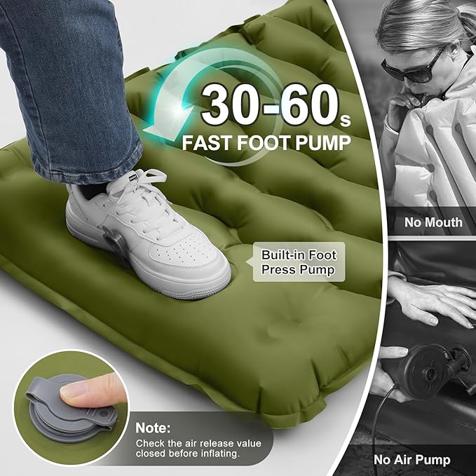 Sleeping Pad, 50D Ultralight Inflatable Camping Mat with Pillow Built-in Foot Pump Sleeping Mat Waterproof Portable and Compact Camping Mattress for Backpacking/Hiking/Traveling/Tent/Road Trip