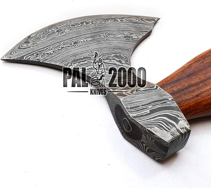 HUN-9808 Custom Handmade Viking Hatchet Damascus Steel Bearded Camping Tomahawk Battle Camping Axe with Sheath