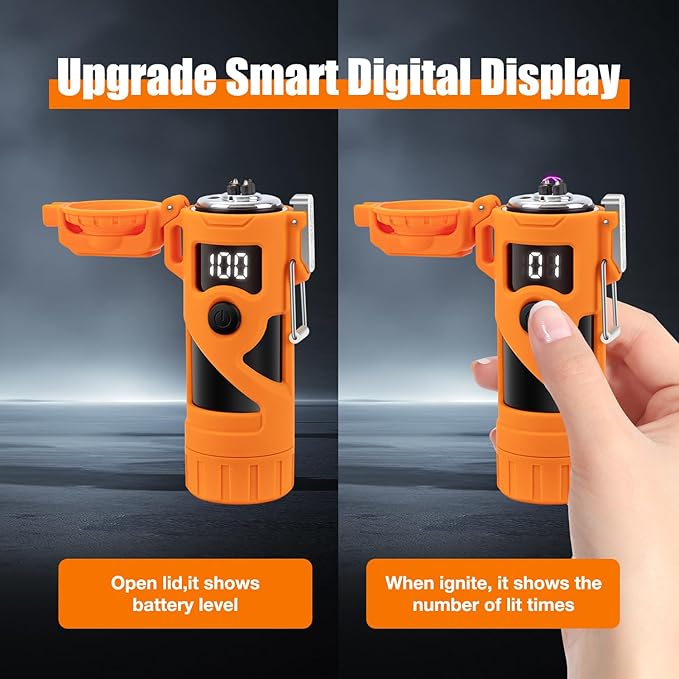 LcFun Electric Lighters Rechargeable Waterproof Dual Arc Plasma Lighter with Battery Display & Flashlight Windproof Electronic USB Lighter for Candle, Camping, Hiking, Survival Gear Supplies