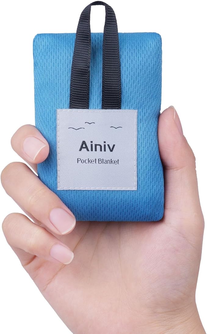 Ainiv Picnic Blanket, Mini Pocket Beach Mat 27.5 x 43.3IN (1-2 People) Foldable, Lightweight Waterproof Sand Free, Foldable Thin Ground Sheet for Outdoor Camping Hiking Travel - with Hand Strap