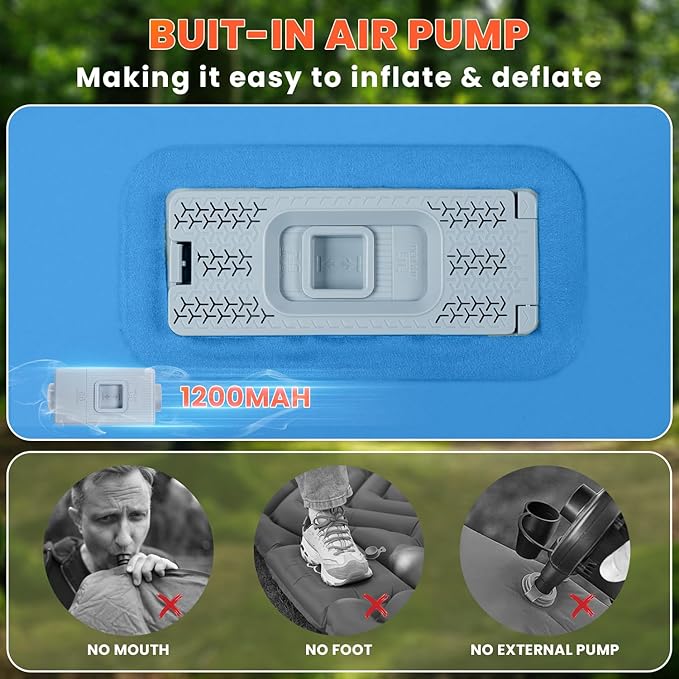 Self Inflating Sleeping Pad with Built-in Electric Pump, 3.15” Thick Memory Foam Camping Mattress, Fast Inflating Camping Sleeping Pad with Pillow, 4 Season Insulated Sleeping Pad for Camping, Tent