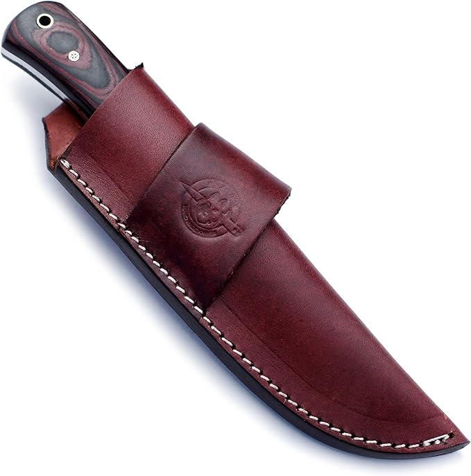 Handmade Damascus Steel Knife Bowie for Hunting,Survival,Camping,Bushcraft,and Fishing Fixed Blade with Drop Point Full Tang Micarta Handle,Leather Sheath - WKD-778