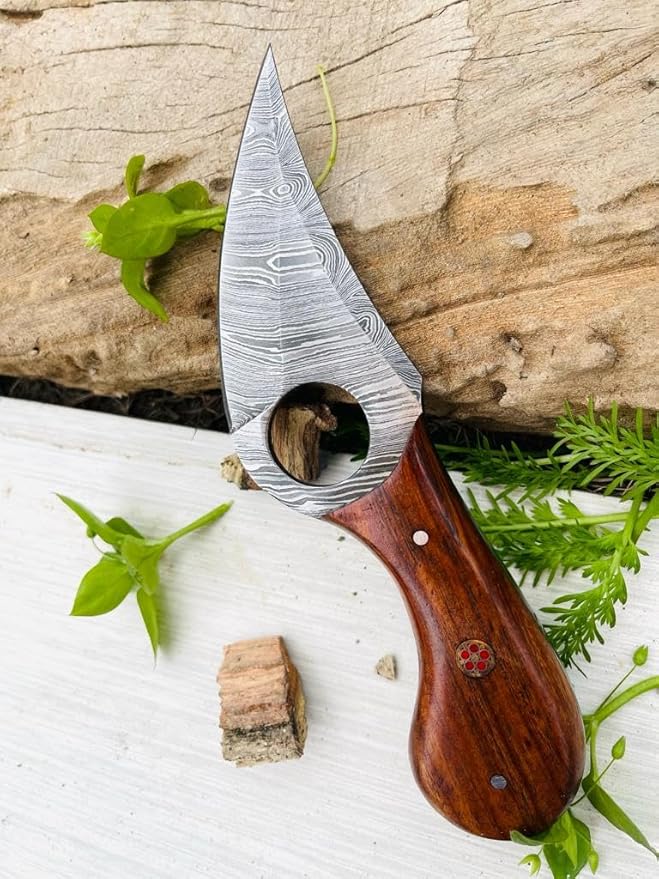 Handmade Damascus Steel Full Tang Knife for Skinning, Camping, Outdoor with Leather Sheath Fixed Blade Bushcraft Knives | Rosewood Handle