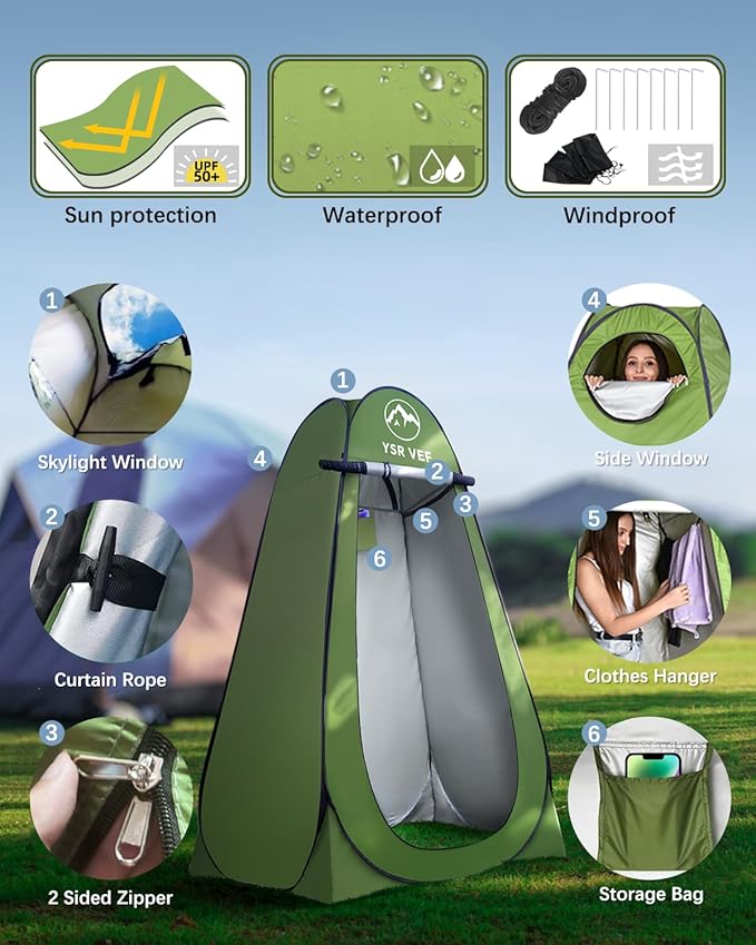 Camping Toilet with Pop-Up Privacy Tent and Liquid Waste Gel, Portable Toilet for Camping with Large Tent, Ergonomic Potty Provides Enhanced Comfort, Suitable for All Ages