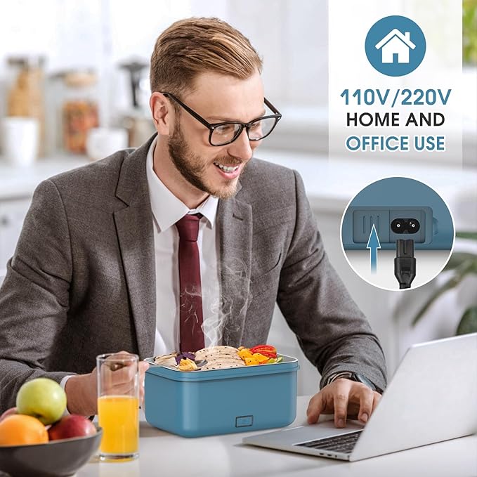 Electric Lunch Box Food Heater, 100W High Power Portable Food Warmer, Heated Lunch Box for Adults Car/Home with 1.8L Removable Stainless Steel Container, 12V/24V/110V/220V