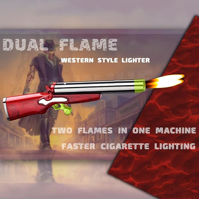 Cool Butane Torch Lighters,Vintage Novelty Lighter, Refillable & Adjustable,Unique Mini Lighter for Men Fireplace Candles Camping BBQ (No Gas) (Red Pattern)