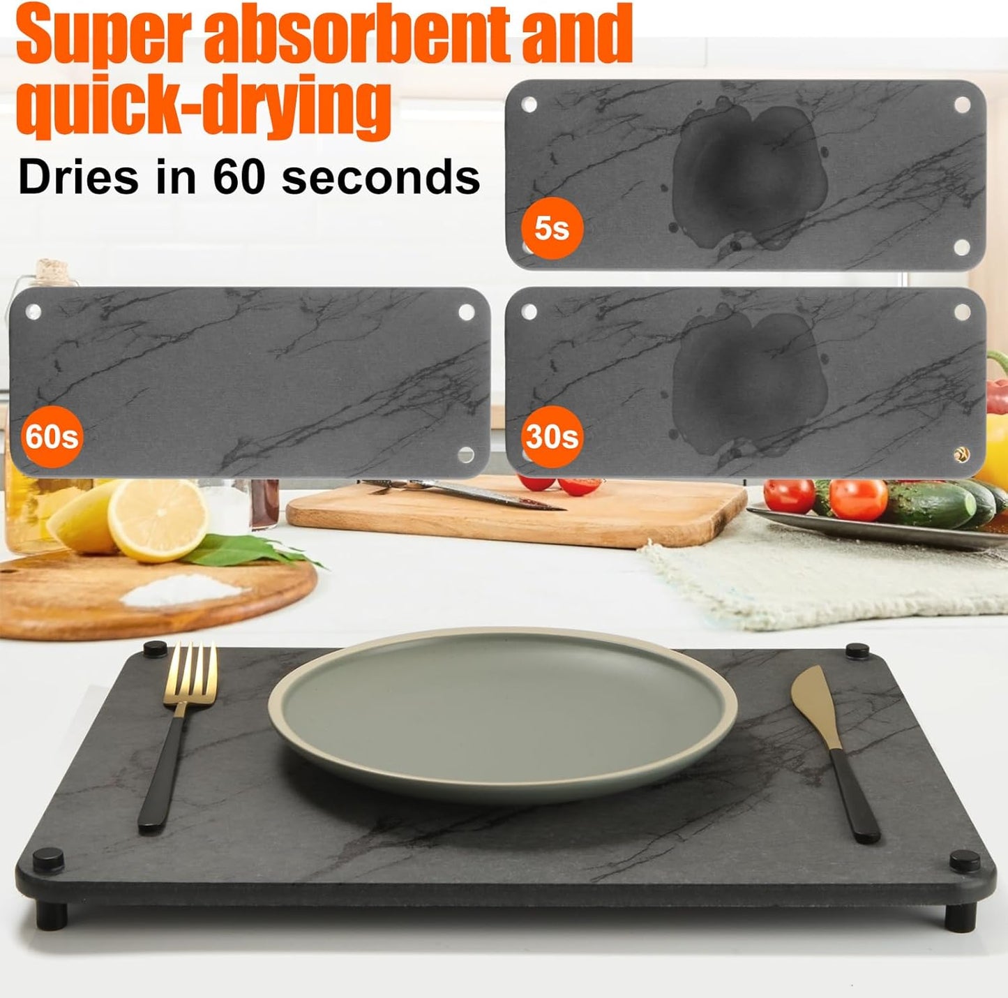 2 Pack Stone Drying Mat for Kitchen Counter, 15.7" x 11.8" Stone Sink Tray, Nesting Stone Dish Drying Mats with Non-Slip Feet for Kitchen