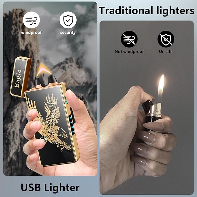 Arc Lighter Electric Lighters Rechargeable USB Lighter Windproof Flameless Plasma Lighter Candle Lighters, Cool lighters for Candle, Incense Stick(Eagle)