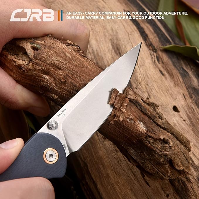 CJRB Folding Knife Feldspar Pocket Folding Knife Stonewash D2 Steel Blade G10 Tactical Handle EDC Knife, Blue Handle-Small (J1912)