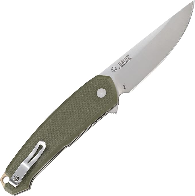 CRKT Tueto EDC Pocket Knife: Everyday Carry Utility Folder, Plain Edge Drop Point Blade with Liner Lock, Assisted Open, Bead Blast Finish, Olive Green G10 Handle 5325