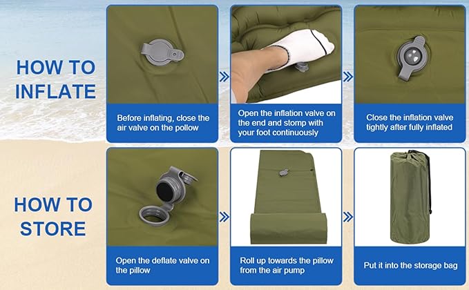 Camping Sleeping Pad, Ultralight Inflatable Sleeping Mat with Pillow, Compact Waterproof Camping Air Mattress, 77in x 27in x 3.54in Sleeping Mat for Traveling/Hiking (Green)