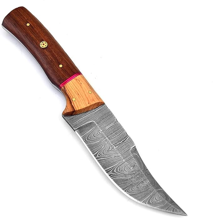 927 Custom Handmade Damascus Steel Small Fixed Blade Outdoor Camping Bushcraft Knife for men with Leather Sheath 927