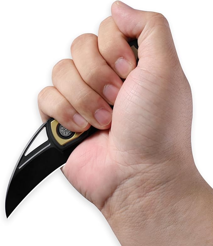 Knife Karasu Pocket Folding Knife,2.12" M390 Steel Blade Stonewashed Titanium Handle Front Flipper Knife,Small EDC Knife with Pocket Clip (Black Gold)