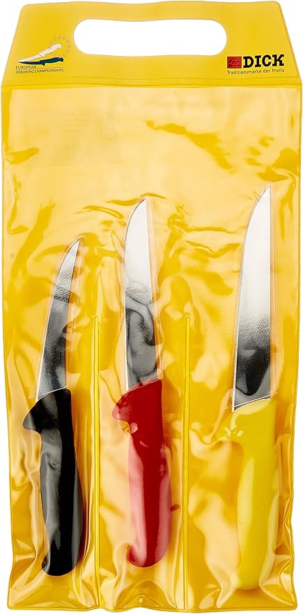 F. DICK – ErgoGrip Knife Set - 3 piece butcher knife set consisting of flexibel boning knife, wide boning knife & cut-off knife - NSF Certified - Stainless steel - Ultra sharp - Made in Germany