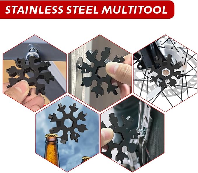 Stocking Stuffers for Men Gifts, 18 in 1 Snowflake Multitool, Christmas Gifts, Birthday Gifts for Men Grandpa Dad, Cool Gadgets (black)