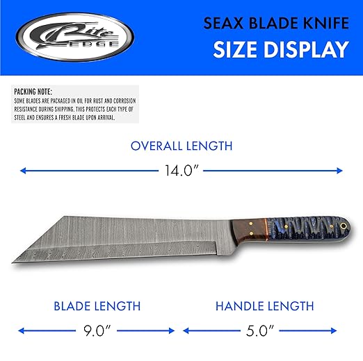 SZCO Supplies 14" Blue Wood Handle Damascus Steel Tanto Blade Outdoor Hunting Knife With Sheath