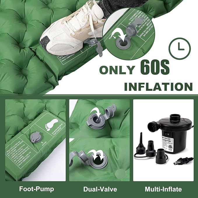 SYITCUN Self-Inflating Sleeping Mats for Camping, 2 Person Sleeping Pad for Camping, Double Ultra-Light Inflatable Camping Mattress with Pillow, Built-in Foot Pump for Backpacking, Hiking & Travel