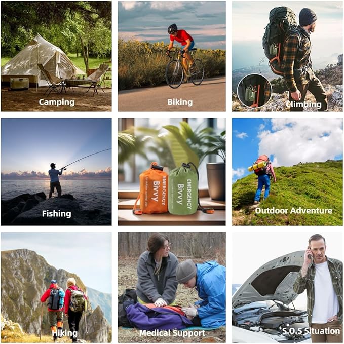 Emergency Sleeping Bag, 2 Pack Portable Thermal Bivy Sack, Waterproof Lightweight Emergency Blanket Survival Gear with Compass and Whistle for Camping Hiking Outdoor Adventure